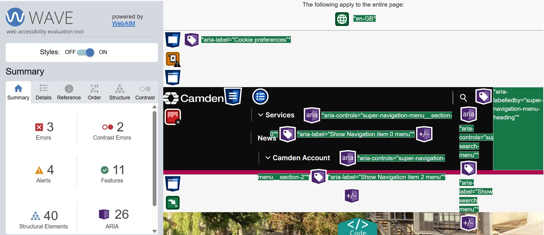 Axe DevTools open in Chrome DevTools
